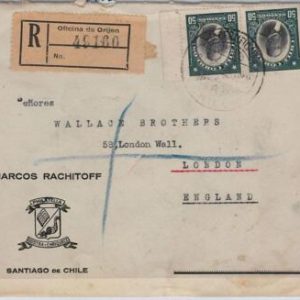 39536 - CHILE - POSTAL HISTORY - REGISTERED COVER to ENGLAND - 1925