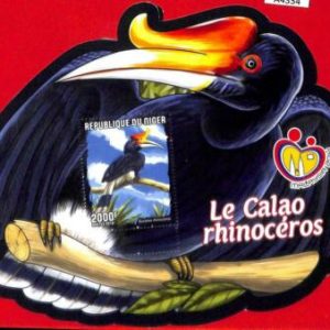 A4334 - NIGER -ERROR MISPERF, Hoja de recuerdo: 2014, Cálao rinoceronte, Aves