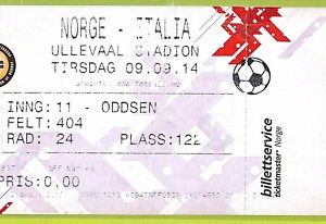 C1716- Vecchio BIGLIETTO PARTITA CALCIO 2014 NORGE VS ITALIA