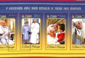 A3499 - SAO TOME & PRINCIPE ERROR MISPERF: 2014 Papa Francisco, Reina Isabel II