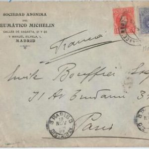 58405 - SPAIN - Postal History - MIXED FRANKING on COVER to FRANCE 1909