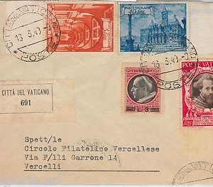 57225  -  VATICANO  -  STORIA POSTALE -  BUSTA RACCOMANDATA a VERCELLI 1949