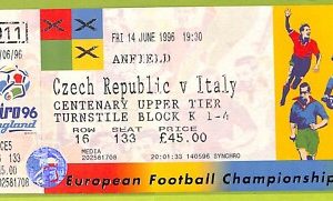 C2272- Vecchio BIGLIETTO PARTITA CALCIO 1996 CZECH REPUBLIC VS ITALY