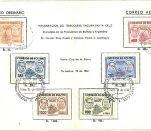 38221-Bolivia-FDC CARD-Special folded card YACUIBA-ST CRUZ railway 1957-TRAINS