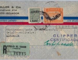 40323 ECUADOR - POSTAL HISTORY - Registered COVER to GERMANY via CLIPPER 1936