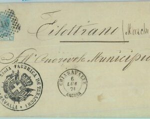 89390 - REGNO - STORIA POSTALE - ANCONA Annullo NUMERALE su BUSTA: CHIARAVALLE