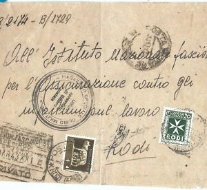 71682 - RODI -  STORIA POSTALE - SEGNATASSE Sass # 3 su busta da ITALIA  1943