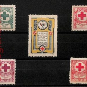 af6860 - Vintage  SET OF 5  POSTER STAMP - Italy,  RED CROSS Croce Rossa MILANO