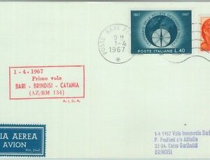 82915 - Storia Postale - PRIMI VOLI - Pellegrini # 661AA  Bari Brindisi Catania