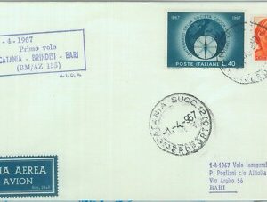 82919 - Storia Postale - PRIMI VOLI - Pellegrini # 662 Catania - Brindisi  Bari