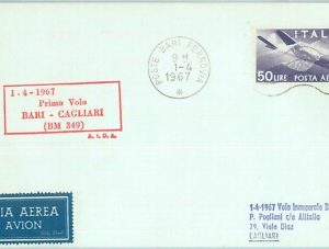 82922 - Storia Postale - PRIMI VOLI - Pellegrini # 663 AD   Bari - CAGLIARI 1967