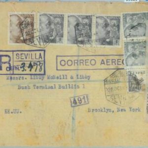 89020 - SPAIN - POSTAL HISTORY - CENSORED Registered Cover to USA 1945