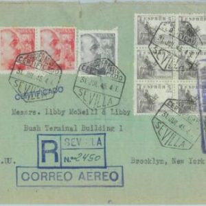 89014 - SPAIN - POSTAL HISTORY - CENSORED Registered Cover to USA 1945