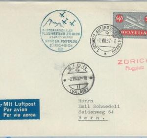 77614 - SWITZERLAND - Postal History -   Special FLIGHT POSTMARK on  COVER  1937