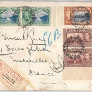 40145 - TRINIDAD & TOBAGO - POSTAL HISTORY - Registered COVER to FRANCE 1938