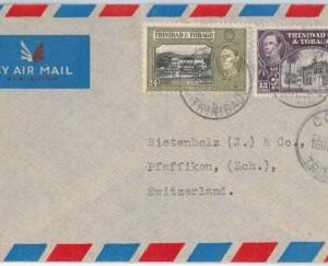 40157 -TRINIDAD&TOBAGO postal history AIRMAIL COVER from COUVA oSWITZERLAND 1951