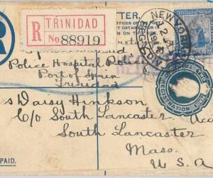 52020 - TRINIDAD TOBAGO - POSTAL HISTORY Registered STATIONERY COVER to USA 1914