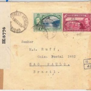 52022 - TRINIDAD & TOBAGO - COVER to BRAZIL with two CENSOR TAPES! 1943