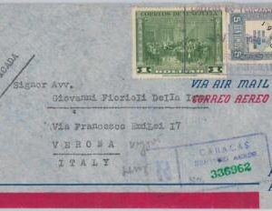48142 - VENEZUELA - POSTAL HISTORY - REGISTERED AIRMAIL COVER to ITALY 1950
