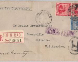 52021 - TRINIDAD & TOBAGO - POSTAL HISTORY - REGISTERED COVER to USA 1916