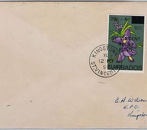 39825 BARBADOS -  POSTAL HISTORY - Relief Fund stamp used in ST VINCENT! Orchids