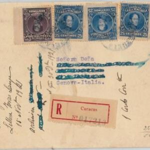 58704 - VENEZUELA - POSTAL HISTORY: REGISTERED COVER to ITALY - 1921