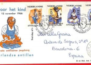 aa3575 - DUTCH  ANTILLEN - POSTAL HISTORY - FDC COVER to SPAIN 1966 Infancy