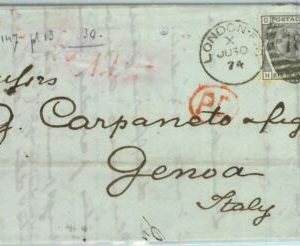 BK0761 - GB - POSTAL HISTORY - SG # 147 P. 13 on COVER from LONDON to ITALY 1874