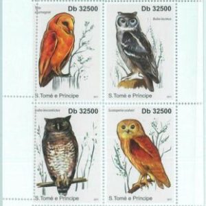M1615 - S TOME & PRINCIPE - ERROR, 2011, MISPERF stamp  SHEET: Owls, Birds