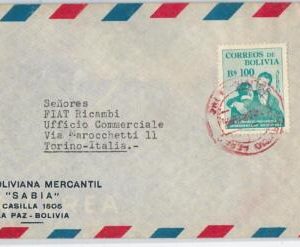 62255 - BOLIVIA - POSTAL HISTORY - AIRMAIL COVER to ITALY 1955 - RED POSTMARK