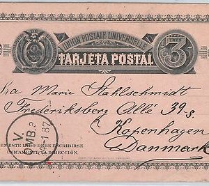 ECUADOR - POSTAL HISTORY: STATIONERY CARD  Higgings & Gage #9 PINK to DENMARK