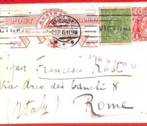 aa3734 - AUSTRALIA  - Postal History - Censored STATIONERY CARD  to ITALY  1915