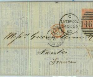 BK0779 - GB - POSTAL HISTORY - SG # 95 p7 on COVER from LIVERPOOL to FRANCE 1860