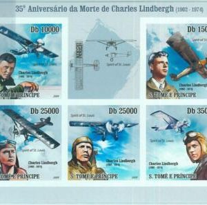 M1591 - S TOME & PRINCIPE - 2009, IMPERF stamp SHEET:  Lindbergh, Airplane