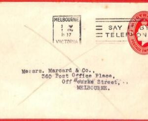 aa3738 - AUSTRALIA  - Postal History -  STATIONERY COVER printed to order  1937