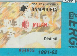 C0164 - Vecchio  BIGLIETTO PARTITA  CALCIO - 1991 / 1992 : SAMPDORIA - MILAN