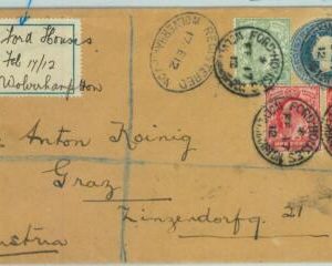 BK0815 - GB - POSTAL HISTORY - Mixed Franking REGISTERED STATIONERY COVER 1912
