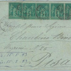 88871 - FRANCE - Postal History -  Yvert # 75 *5 on  COVER to ITALY   1880'S