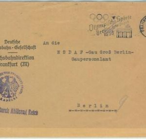68265 - GERMANY - POSTAL HISTORY - COVER: 19.5.1936 Olympic postmark: Frankfurt