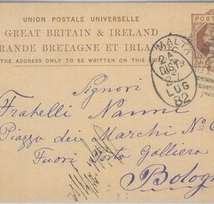 82625 - MALTA - Postal History - Postmark C on GB STATIONERY CARD to ITALY  1882