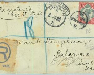 BK0832 - GB - POSTAL HISTORY - REGISTERED COVER from SWANAGE  to ITALY  1896