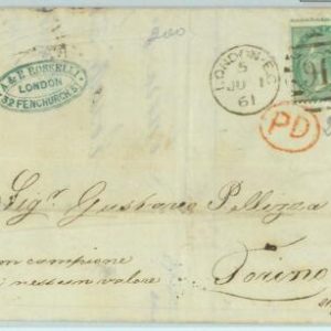 BK0729 - GB Great Brittain - POSTAL HISTORY - 1 Shilling on COVER to ITALY  1861