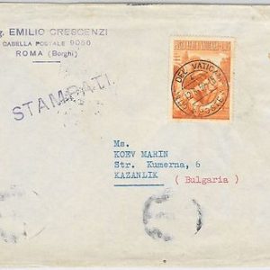 VATICANO  - Storia Postale: SASSONE P. Aerea 26 ISOLATO su BUSTA a BULGARIA 1959