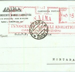 91133 - STORIA POSTALE - Annullo ROSSO MECCANICO  1939  SAIMA Spedizioni MILANO