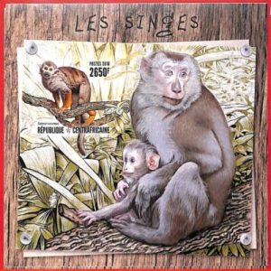 A3914 - Central African Rep - ERROR IMPERF, Souvenir sheet: 2016, Monkeys