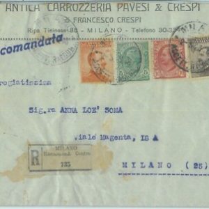 87276  - REGNO Michetti - STORIA POSTALE - BUSTA RACCOMANDATA da Milano 1923