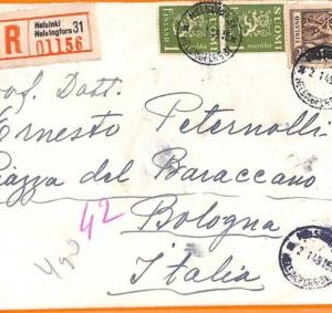 99178 - FINLAND  - POSTAL HISTORY -  Registered COVER to ITALY  1949