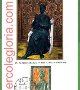 37250  - VATICAN - MAXIMUM CARD - 1962 - St.Peter statue in the Vatican Basilica