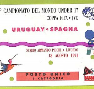 C2685- Vecchio BIGLIETTO PARTITA CALCIO 1991 URUGUAY VS SPAGNA