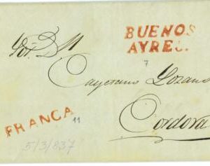 BK1765 - ARGENTINA - POSTAL HISTORY - PREPHILATELIC  Cover: BA to CORDOBA  1837